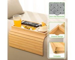 Bank Armleuning Bak Tafel - Flexibele Opvouwbare Antislip Bank Tafel - Bank Plank Tafel, Snack En Drank Rek - Opvouwbare Diverse Opslag Bak - Bamboo