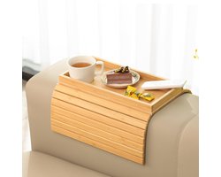 Bank armleuning bak tafel - Flexibele opvouwbare antislip bank tafel - Bank plank tafel, snack en drank rek - Opvouwbare diverse opslag bak - Bamboo