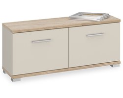 Bank BILBAO met 2 deuren & 4 vakken in WOTAN Cremona eik/kasjmier, belastbaar tot 100 kg Schoenrek met zitje Schoenbank Garderobebank Halmeubelen - Ambiente Frontal