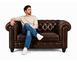 Bank Chesterfield - 2 Zits - Mokka Bruin - Leer - Sofa - Bankstel