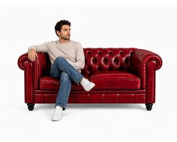 Bank Chesterfield - 2 Zits - Rood - Leer - Sofa - Bankstel