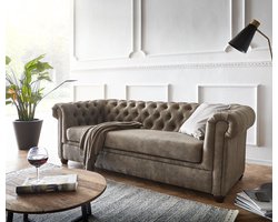Bank Chesterfield taupe suède-look gewatteerd uit 3-zits