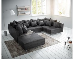 bank Clovis antraciet antieke look met hocker woonlandschap module bank
