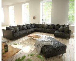 Bank Clovis XXL zwart met hocker Ottomaans links woonlandschap module bank