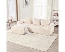 Bank - Compact - Modulair met 3 Kussens - met Zijvak en Bekerhouder - Corduroy - Beige