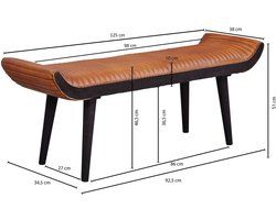 Bank Echt Leer - Lederen Bank - Halbank - Bruin - Modern Design - Comfortabele Vulling - Massief Houten Poten