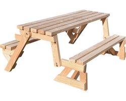 Bank en Picknicktafel 2 in 1 inklapbaar model Douglas hout 3-6 personen / Compleet gemonteerd afgeleverd!