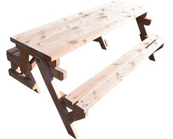 Bank en Picknicktafel - 2in1 inklapbare picknicktafel - Douglas hout 3-6 personen - DICHT BLAD - Compleet gemonteerd afgeleverd!