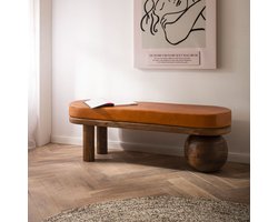 Bank Geitenleer Mango Massief Houten Bank 140x47x40 cm Modern, Hal Gestoffeerde Bank Ongewoon, Gestoffeerde Leren Bank Bruin, Kleine Bedbank Halbank