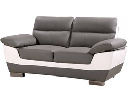 Bank gereconstrueerd leer en pvc meubel bankstel "Dallas" - 169 x 88 x 90 cm - 2 zits - Grijs / Wit