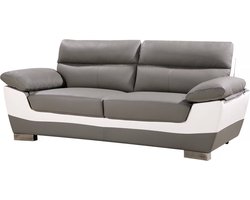 Bank gereconstrueerd leer en pvc meubel bankstel "Dallas" - 210 x 88 x 90 cm - 3 zits - Grijs / Wit