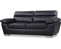Bank gereconstrueerd leer en pvc meubel bankstel "Dallas" - 210 X 88 X 90 cm - 3 zits - Zwart