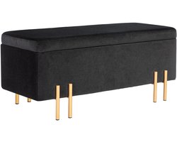 Bank - gestoffeerde bank met opbergruimte - metaal - rubberhout - schuim - 100 x 40 x 42 cm - zwart