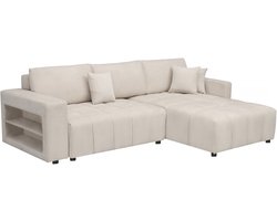 Bank hoekbank links rechts opbergruimte slaapbank chenille stof 3-zits - "Trocadero" - Crème