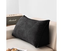 Bank kussen 60x35x20 cm - Bed kussen - Rugsteun - Driehoekige steun - Wasbare hoes - Geschikt voor bed, bank en leeshoek (Zwart)