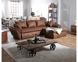 Bank Loana bruin 275x185 cm hoekbank slaapfunctie ottomane variabele