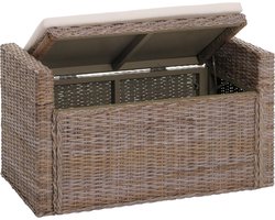 Bank M92 Garderobebank Bankkruk, met opbergruimte Kussen Kubu rotan 88cm ~ grijsbruin