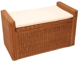 Bank M92 Garderobebank Bankkruk, met opbergruimte Kussen Kubu rotan 88cm ~ honingkleurig