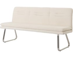 Bank MCW-H70, eetkamerbank gestoffeerde bank, rugleuning stof/textiel bouclé geborsteld roestvrij staal 180cm ~ crème