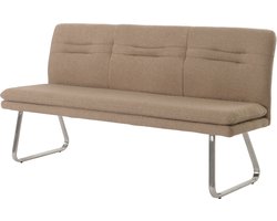 Bank MCW-H70, eetkamerbank gestoffeerde bank, rugleuning stof/textiel bouclé geborsteld roestvrij staal 180cm ~ koffiebruin