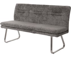 Bank MCW-H70, eetkamerbank gestoffeerde bank, rugleuning stof/textiel chenille roestvrij staal geborsteld 160cm ~ donkergrijs
