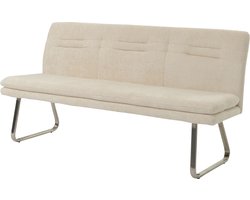 Bank MCW-H70, eetkamerbank gestoffeerde bank, rugleuning stof/textiel chenille roestvrij staal geborsteld 180cm ~ crème