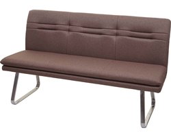 Bank MCW-H70, eetkamerbank gestoffeerde bank, rugleuning stof/textiel geborsteld roestvrij staal ~ bruin 160cm