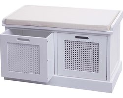 Bank MCW-J49, gestoffeerde bank garderobe bank, kussens opbergdozen opbergvak 47x75x40cm ~ wit, bekleding crème-wit