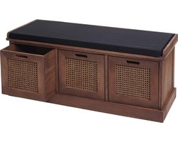 Bank MCW-J49, gestoffeerde bank garderobebank, kussens opbergboxen opbergvak 47x110x40cm ~ bruin, bekleding zwart