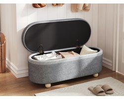 Bank met opbergruimte en zachte fleece bekleding – Deze multifunctionele bank – voorzien van houten poten en een opklapbaar deksel – is ideaal voor in de woonkamer, de hal of de slaapkamer – grijs – afmetingen: 110 x 41 x 47 cm