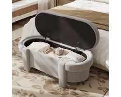 Bank met opbergruimte – Kist met deksel – Gestoffeerde bank – Opbergkist – Zittende kist met pluche bekleding, voor de woonkamer – Slaapkamer – Grijs – 121,5 x 49 x 44,5 cm