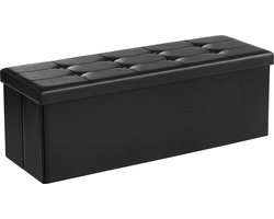 Bank met opbergruimte, kist met deksel, opklapbare zitting aan het hoofdeinde, gewatteerd, ruimtebesparend, 120 l inhoud, stabiel tot 300 kg, slaapkamer, hal, zwart LSF701