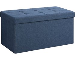 Bank Met Opbergruimte - Zitkist - Opbergbank - Poef Met Opbergruimte - Opbergmeubels In De Hal - Ingang - Slaapkamer - Imitatielinnen - MDF - Marineblauw - 76 x 38 x 38 cm (B x D x H)