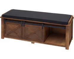 Bank met opbergvakken MCW-H53, gestoffeerde zitbank ladekast, shabby-look massief hout metaal stof 43x102x33cm ~ bruin
