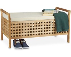 Bank met opslagruimte - notenhout - met kussen - 46,5 x 92,6 x 49 cm - zitbank