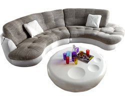 Bank Napoli lichtgrijs wit 300x95cm ronde zitbank incl. kussenbank