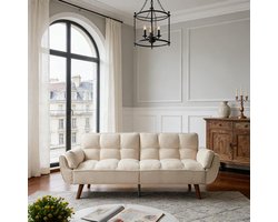Bank Slaapbank - Slaapbank Bankstel - Multifunctioneel Zitten Slapen - Verstelbare Rugleuning - 191 x 75 cm - Beige
