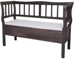 Bank T207, bankkist houten bank opbergkist, opbergvak kussen hout 119cm ~ grijsbruin, shabby