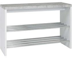 Bank Tillio 81cm, 2 rekken - chroom/beton decor - Haku - Schoenenrek - Wit; Grijs; Betonlook - MDF; Metaal