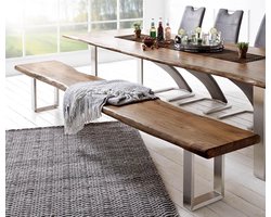 Bank van massief hout Live Edge Acacia Bruin 295x40 cm Frame bank met smalle boomrand