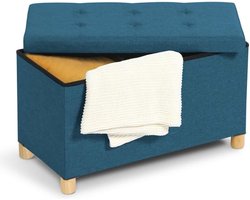 Bank voor het opbergen op poten, 76 cm, stof, eendenblauw