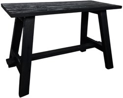Bank Zwart Gerecycled Teakhout | Handgemaakte Houten Kruk 70cm | Bijzettafel Hout Zwart | Rustieke Zwarte Houten Bank | Indonesisch Ambacht