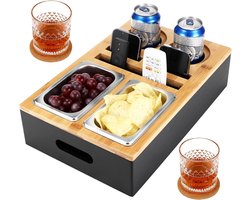 Bankbar, bankbar, snackbox, 2 met snackschalen van roestvrij staal, bankorganizer, bankbar, geschikt voor woonkamer, bank, restaurant, picknick, feest