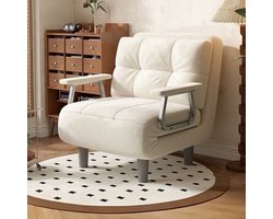 Bankbed – Slaapbank – Bedbank – Loveseat – Fauteuil – Corduroy Bekleding – Inklapbaar Compact Ontwerp 60x77x50 cm – Zilverkleurige Armleuningen