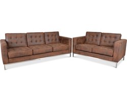 Banken set - 2 & 3 Zits - Vintage Bruin - Suede leder - Bank - Bankstel