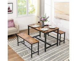 Banken voor eettafel - set van 2 - keukenbanken - 108 x 32,5 x 50 cm - vintage bruin/zwart