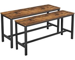Banken Voor Eettafel, Set Van 2, Keukenbanken, Eettafelbanken, 108 X 32,5 X 50 Cm, Keuken, Eetkamer, Stevig Ä°jzeren Frame, Ä°ndustrieel Ontwerp, Vintage Bruin-Zwart