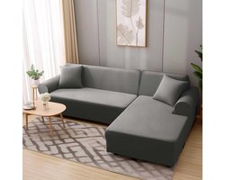 Bankhoes hoekbank L-vorm stretch bankovertrek - grijs - geschikt voor 1/2/3/4-zits - universeel - 3-zits - hoekbank vereist 2 - beschermer hoekbank overtrek