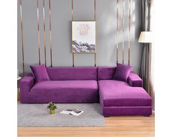 Bankhoes Hoekbank - Pluche Hoes - Meubels Beschermen - Elastische Band - 6 Zits - Paars
