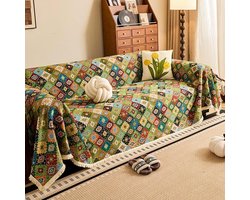 Bankhoes Katoen Linnen - Plaid Bankkleed - Bank Beschermen - Jacquard Geweven Stijl - 120 x 180 cm - Groen